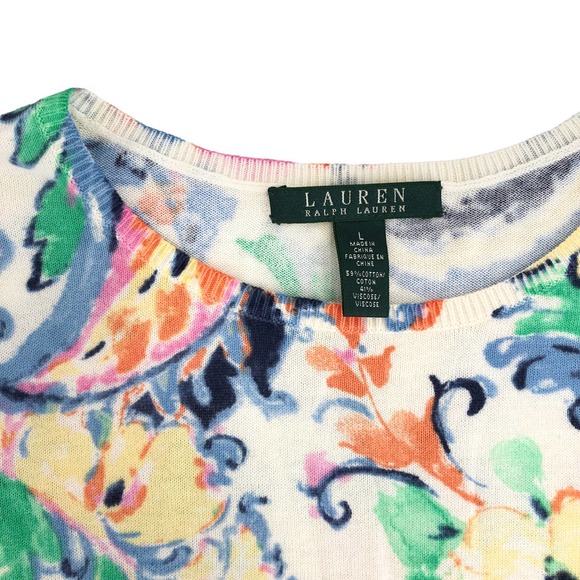 Lauren Ralph Lauren Womens Size Large Lightweight Sweater Floral Print Pullover - Picture 5 of 6